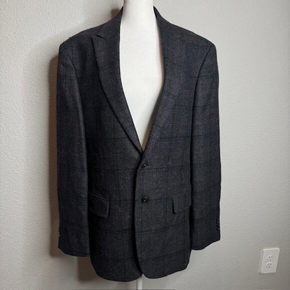 Jos. A. Bank Mens Sz 42R Gray Windowpane Jacket Tailored Fit Wool Blazer - Picture 1 of 12
